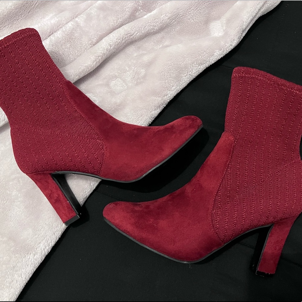 red / burgundy booties
